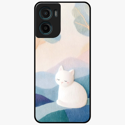 Cotton Dream Cat Glass Case showing flat back view with soft dreamy cat artwork and glossy glass finish.