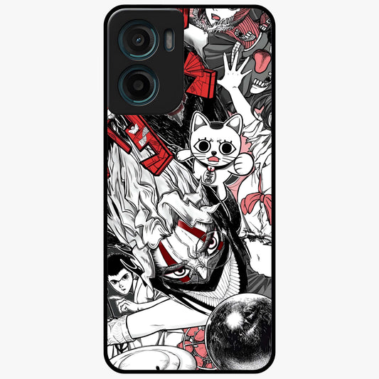Crimson Chaos Panel Glass Case showing flat back view with bold crimson abstract artwork and glossy glass finish.