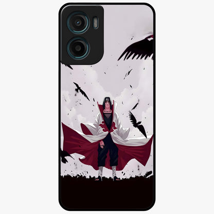Crimson Crow Ascension Glass Case showing flat back view with mystical crow artwork and glossy glass finish.