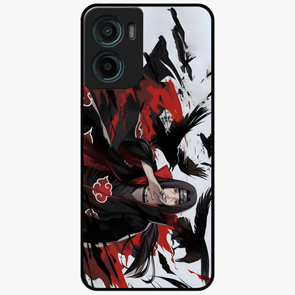 Crimson Crow Illusion Glass Case showing flat back view with artistic crow illusion artwork and glossy glass finish.