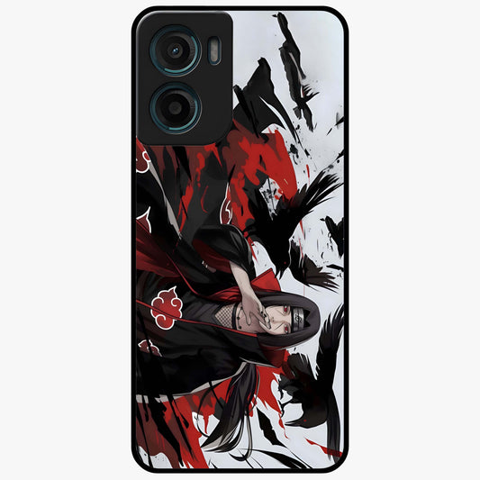 Crimson Crow Illusion Glass Case showing flat back view with artistic crow illusion artwork and glossy glass finish.