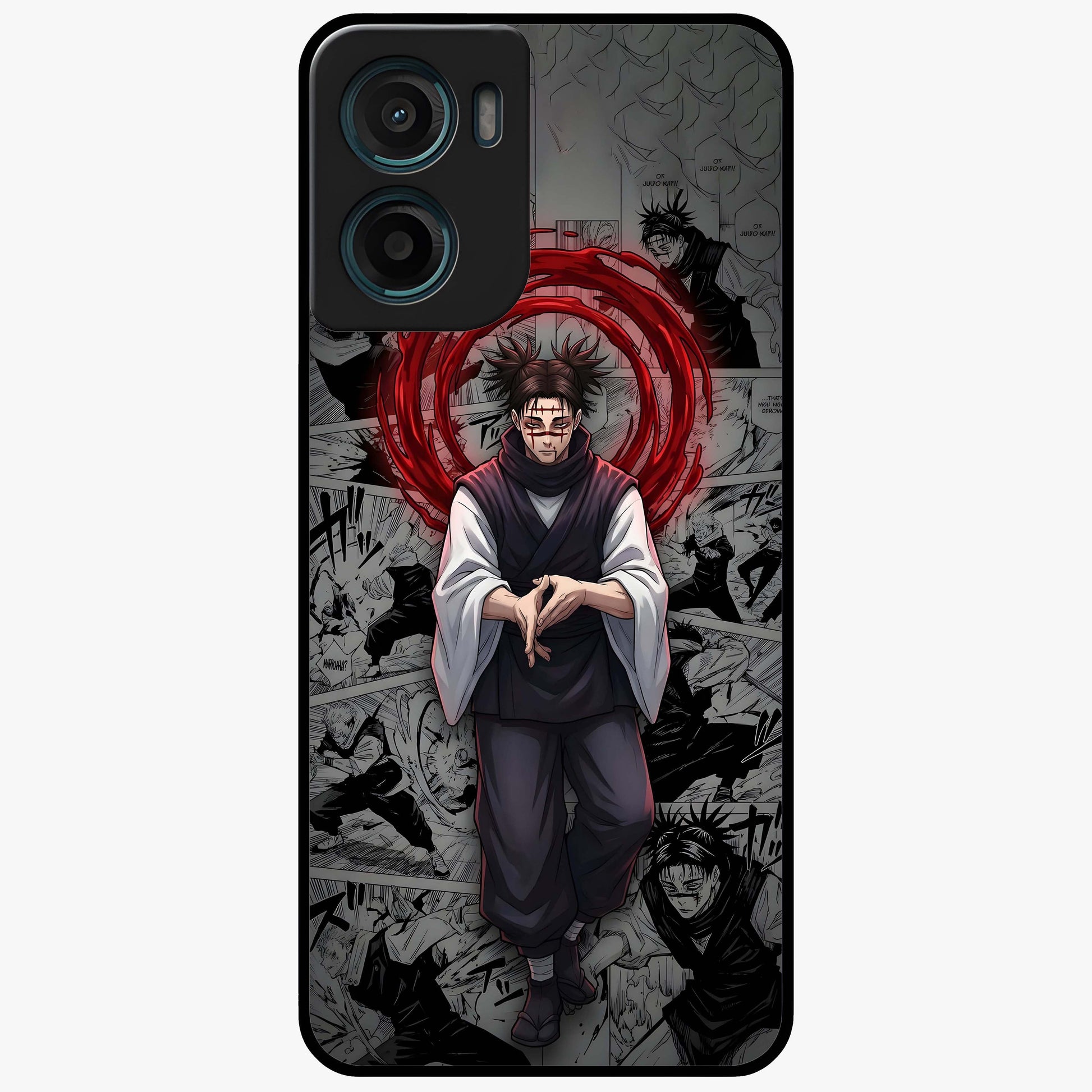 Cursed Ritual Ascension Glass Case showing flat back view with dark ritual themed artwork and glossy glass finish.