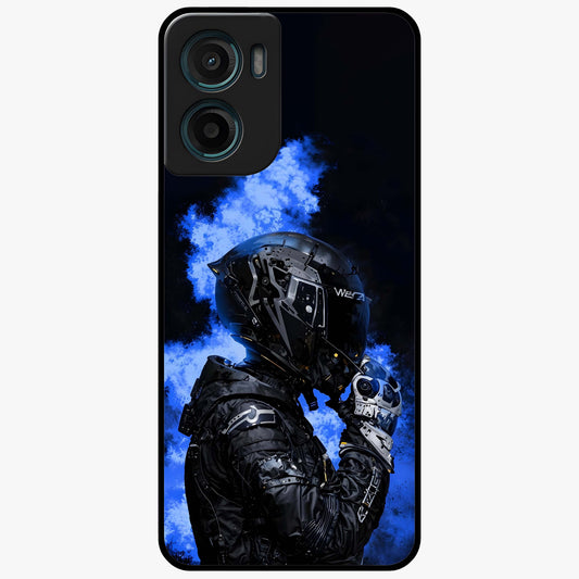 Cyber Sentinel Protocol Glass Case showing flat back view with futuristic cyber themed artwork and glossy glass finish.