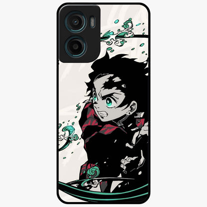 Demon Slayer Glass Case showing flat back view with bold anime inspired artwork and glossy glass finish.