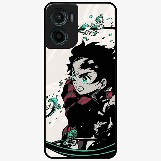 Demon Slayer Glass Case showing flat back view with bold anime inspired artwork and glossy glass finish.