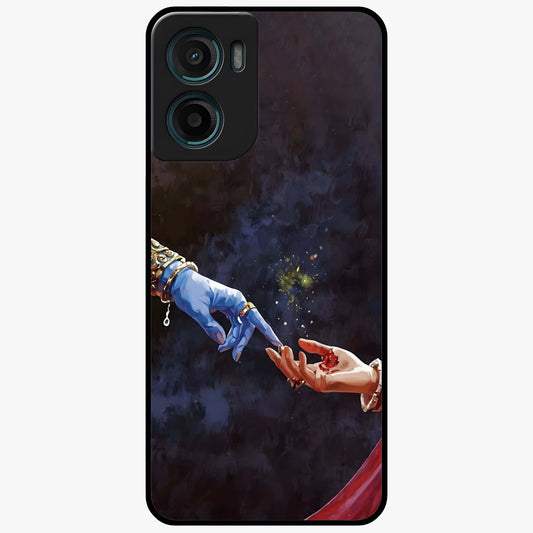 Divine Touch Eternal Glass Case showing flat back view with spiritual themed artwork and glossy glass finish.