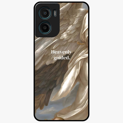 Divine Winged Grace Glass Case showing flat back view with elegant wing inspired artwork and glossy glass finish.