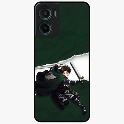 Emerald War Vanguard Glass Case showing flat back view with powerful warrior themed artwork and glossy glass finish.