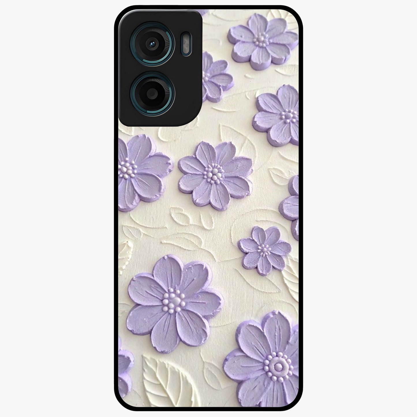 Floral Wall Art With Purple Flowers Glass Case showing flat back view with purple flower artwork and glossy glass finish.