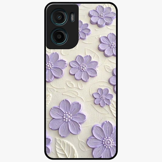 Floral Wall Art With Purple Flowers Glass Case showing flat back view with purple flower artwork and glossy glass finish.