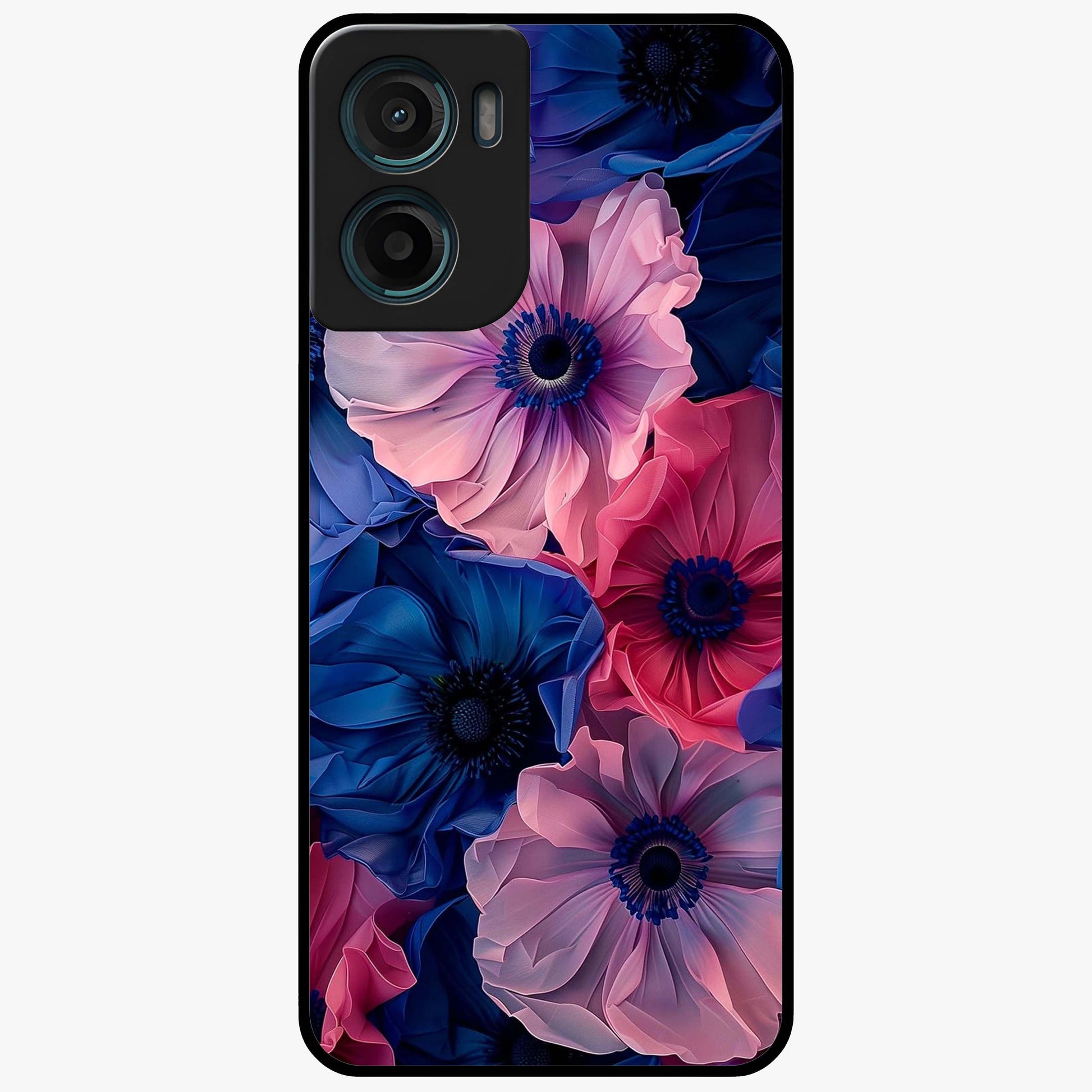 Flower Paper Art Pattern Glass Case showing flat back view with paper cut style floral artwork and glossy glass finish.