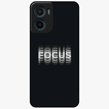 Focus Mode On Glass Case showing flat back view with bold motivational typography design and glossy glass finish.