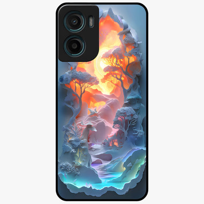 Glow Forest Portal Glass Case showing flat back view with glowing forest portal artwork and glossy glass finish.