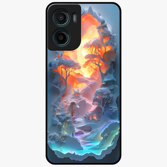 Glow Forest Portal Glass Case showing flat back view with glowing forest portal artwork and glossy glass finish.
