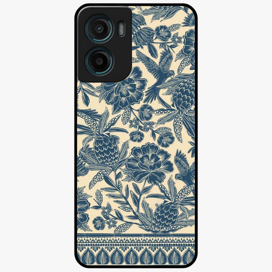 Heirloom Wild Bloom Glass Case showing flat back view with vintage inspired wild flower artwork and glossy glass finish.