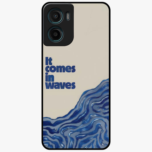 It Comes In Waves Quote Glass Case showing flat back view with inspirational wave themed quote artwork and glossy glass finish.