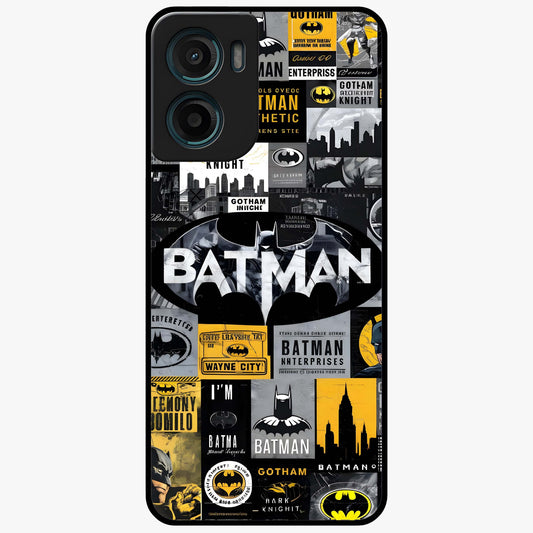 Knight Gotham Rise Glass Case showing flat back view with dark hero inspired artwork and glossy glass finish.