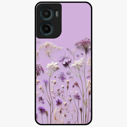 Lavender Blossom Dream Glass Case showing flat back view with soft lavender floral artwork and glossy glass finish.