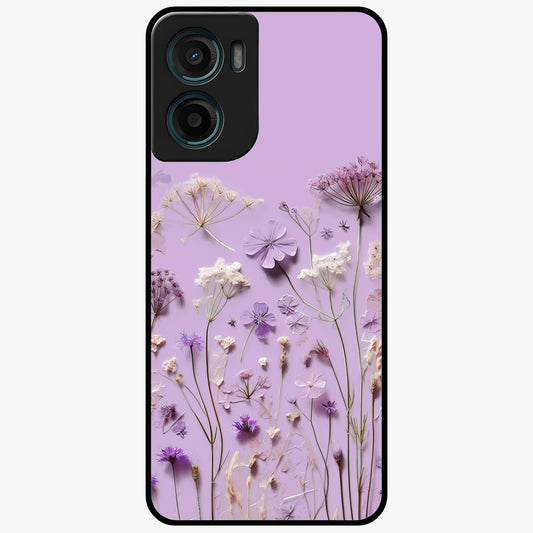 Lavender Blossom Dream Glass Case showing flat back view with soft lavender floral artwork and glossy glass finish.