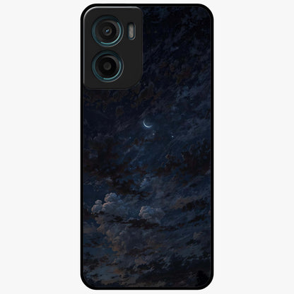 Lunar Veil Silence Glass Case showing flat back view with mystical moon veil artwork and glossy glass finish.