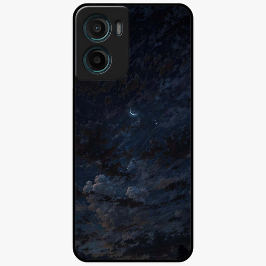 Lunar Veil Silence Glass Case showing flat back view with mystical moon veil artwork and glossy glass finish.
