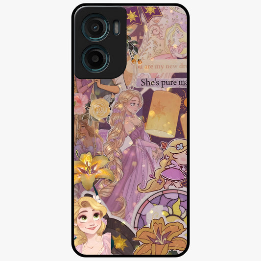 Magical Tangled Dream Glass Case showing flat back view with dreamy tangled artwork and glossy glass finish.