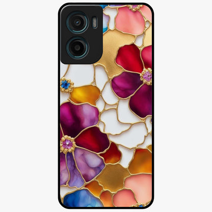 Marble Flower Pattern Glass Case showing flat back view with marble texture floral artwork and glossy glass finish.