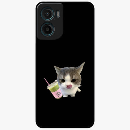 Matcha Cat Style Glass Case showing flat back view with cute matcha themed cat artwork and glossy glass finish.