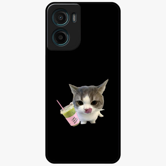 Matcha Cat Style Glass Case showing flat back view with cute matcha themed cat artwork and glossy glass finish.