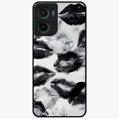 Midnight Kiss Marks Glass Case showing flat back view with lipstick kiss mark artwork and glossy glass finish.