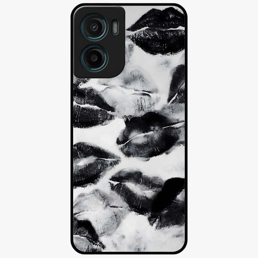 Midnight Kiss Marks Glass Case showing flat back view with lipstick kiss mark artwork and glossy glass finish.