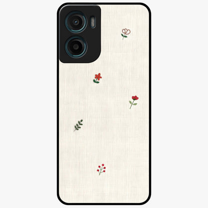 Minimal Petal Whispers Glass Case showing flat back view with soft minimal floral artwork and glossy glass finish.