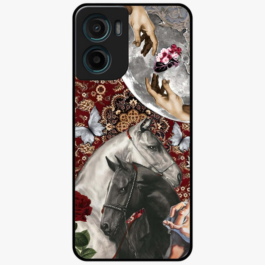 Moonlit Royal Stallion Glass Case showing flat back view with majestic horse under moonlight artwork and glossy glass finish.