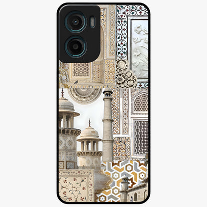 Mughal Marble Legacy Glass Case showing flat back view with intricate Mughal inspired marble pattern and glossy glass finish.