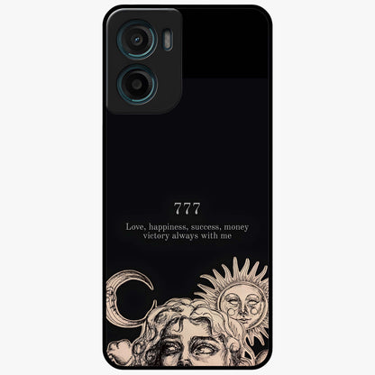 Mystic Victory Aura Glass Case showing flat back view with victory symbol artwork and glossy glass finish.