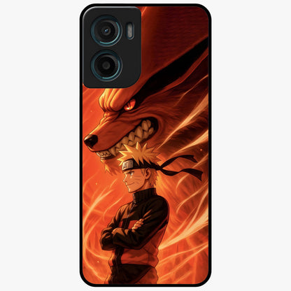 Nine Tails Legacy Glass Case showing flat back view with powerful nine-tailed fox inspired artwork and glossy glass finish.