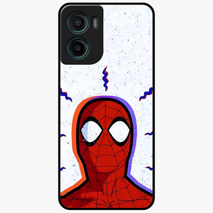 Omg Spiderman Glass Case showing flat back view with bold superhero inspired artwork and glossy glass finish.