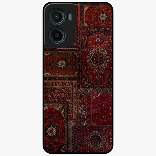 Persian Velvet Tale Glass Case showing flat back view with luxurious Persian velvet pattern artwork and glossy glass finish.