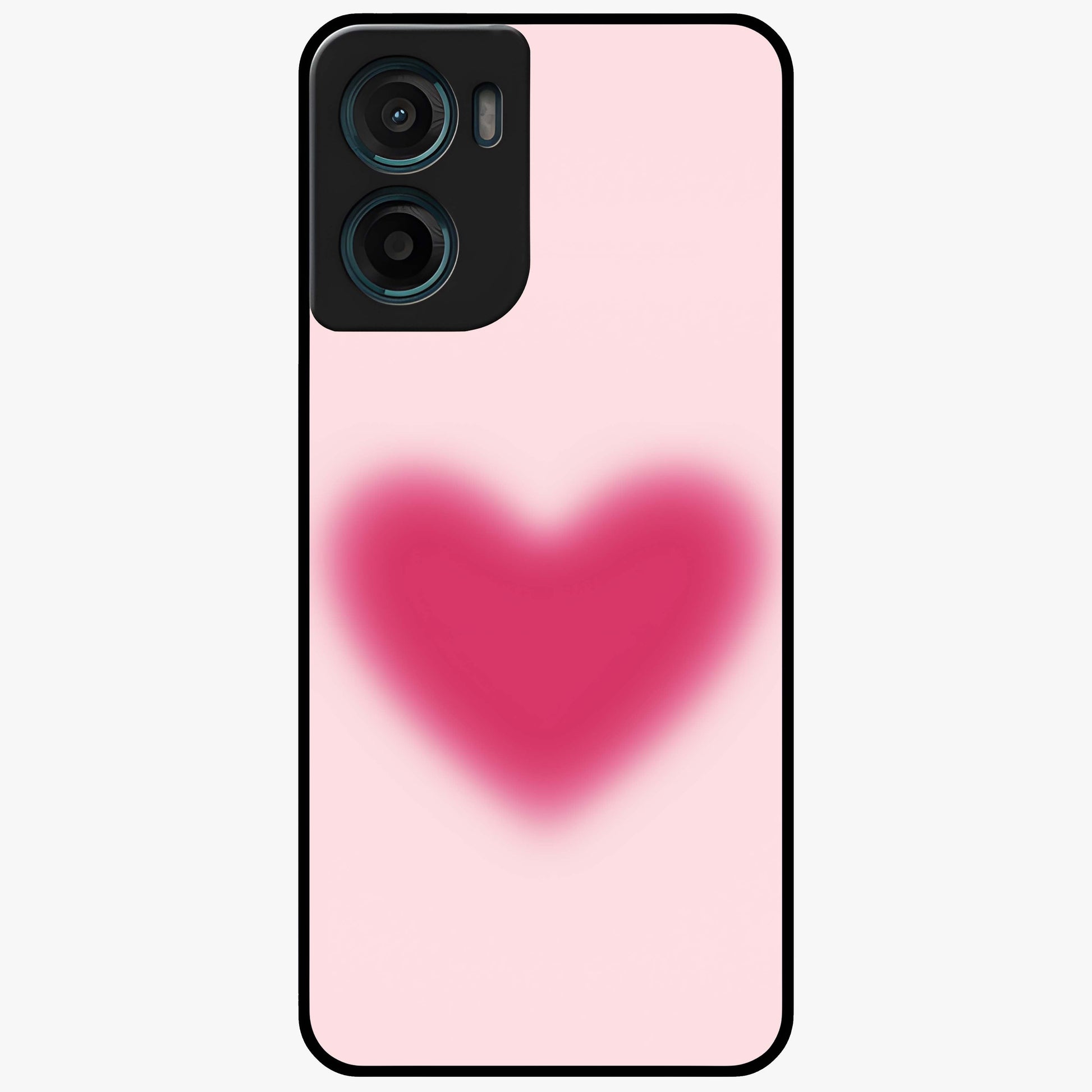 Pink Aura Heart Glass Case showing flat back view with glowing heart artwork and glossy glass finish.