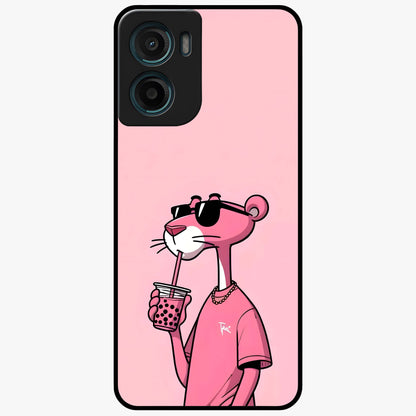 Pink Panther Glass Case showing flat back view with iconic pink panther artwork and glossy glass finish.