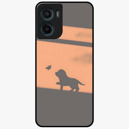 Puppy Shadow Art Glass Case showing flat back view with cute puppy shadow style artwork and glossy glass finish.