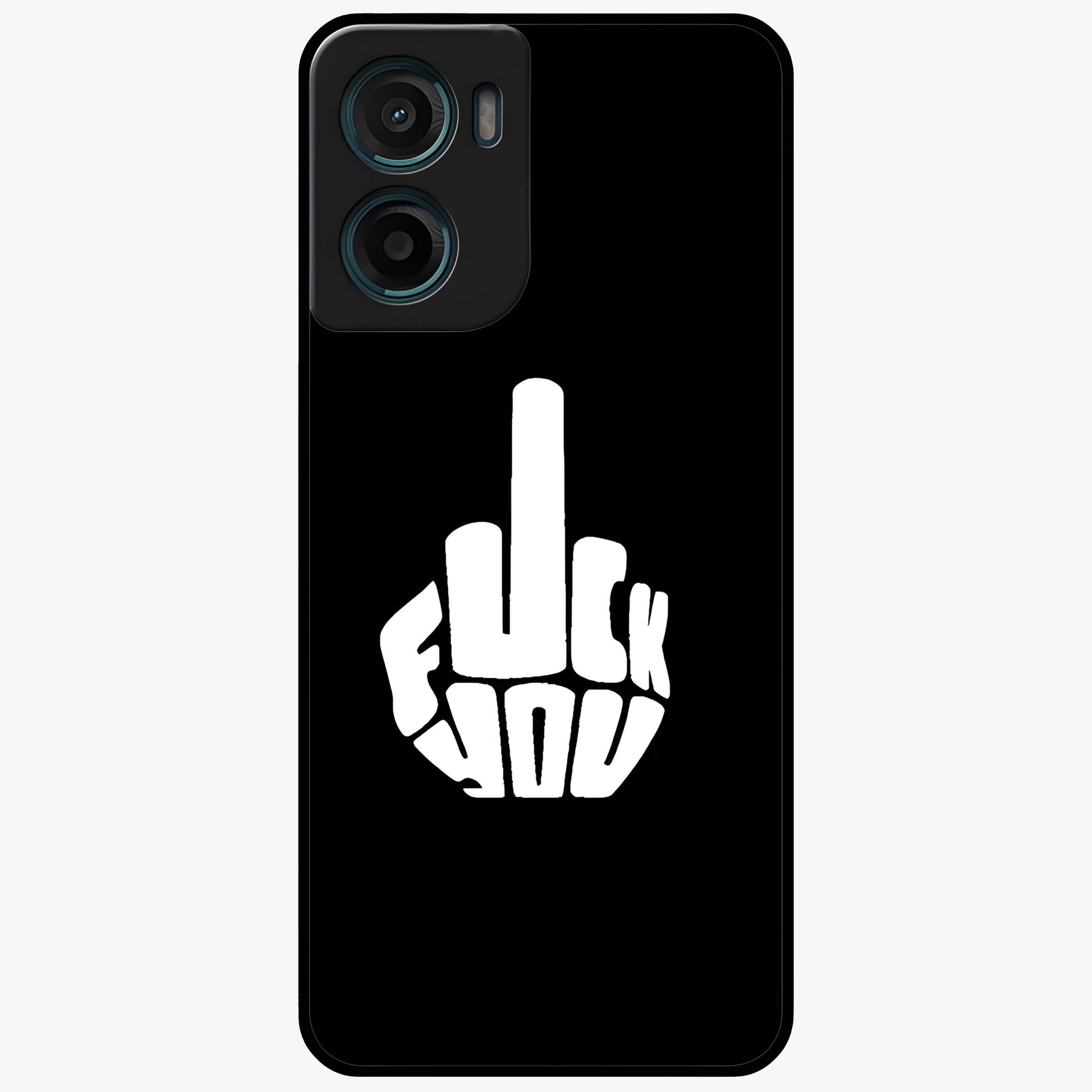 Rebel Mode On Glass Case showing flat back view with bold rebellious typography artwork and glossy glass finish.