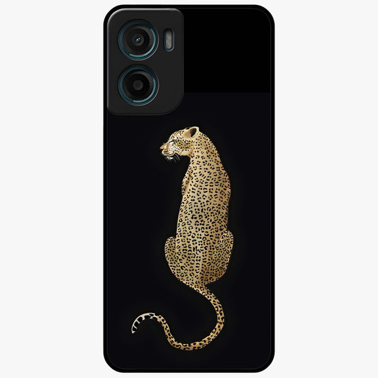 Regal Leopard Glass Case showing flat back view with bold leopard artwork and glossy glass finish.