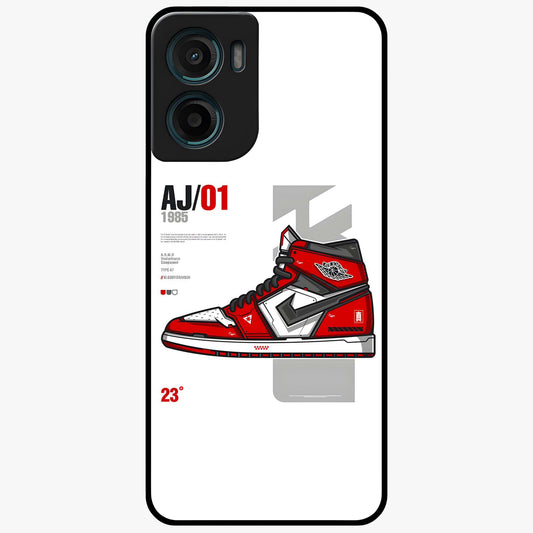 Retro Sneaker Blueprint Glass Case showing flat back view with sneaker blueprint style artwork and glossy glass finish.