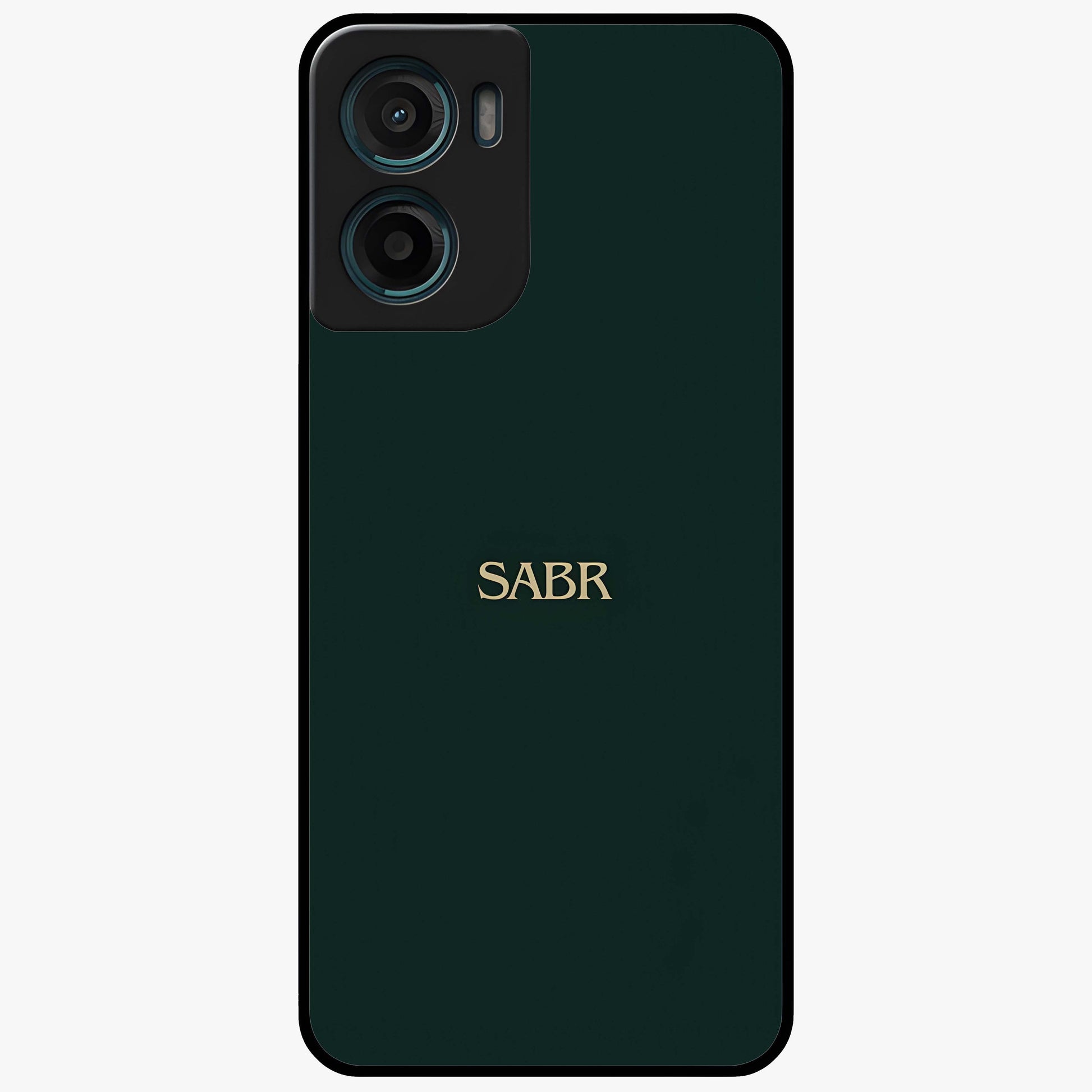 Sabr Minimal Patience Glass Case showing flat back view with minimalist typography artwork and glossy glass finish.