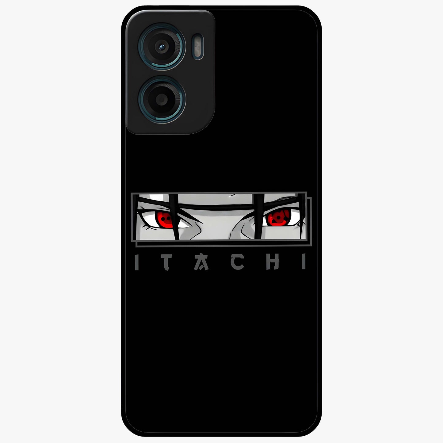 Scarlet Gaze Dominance Glass Case showing flat back view with striking red themed artwork and glossy glass finish.