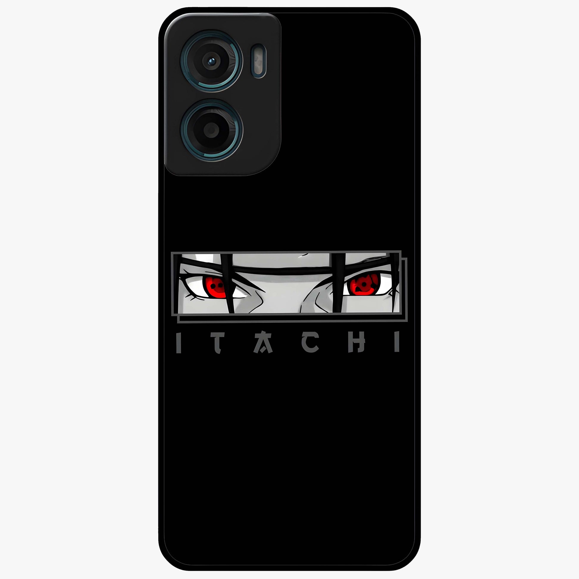 Scarlet Gaze Dominance Glass Case showing flat back view with striking red themed artwork and glossy glass finish.