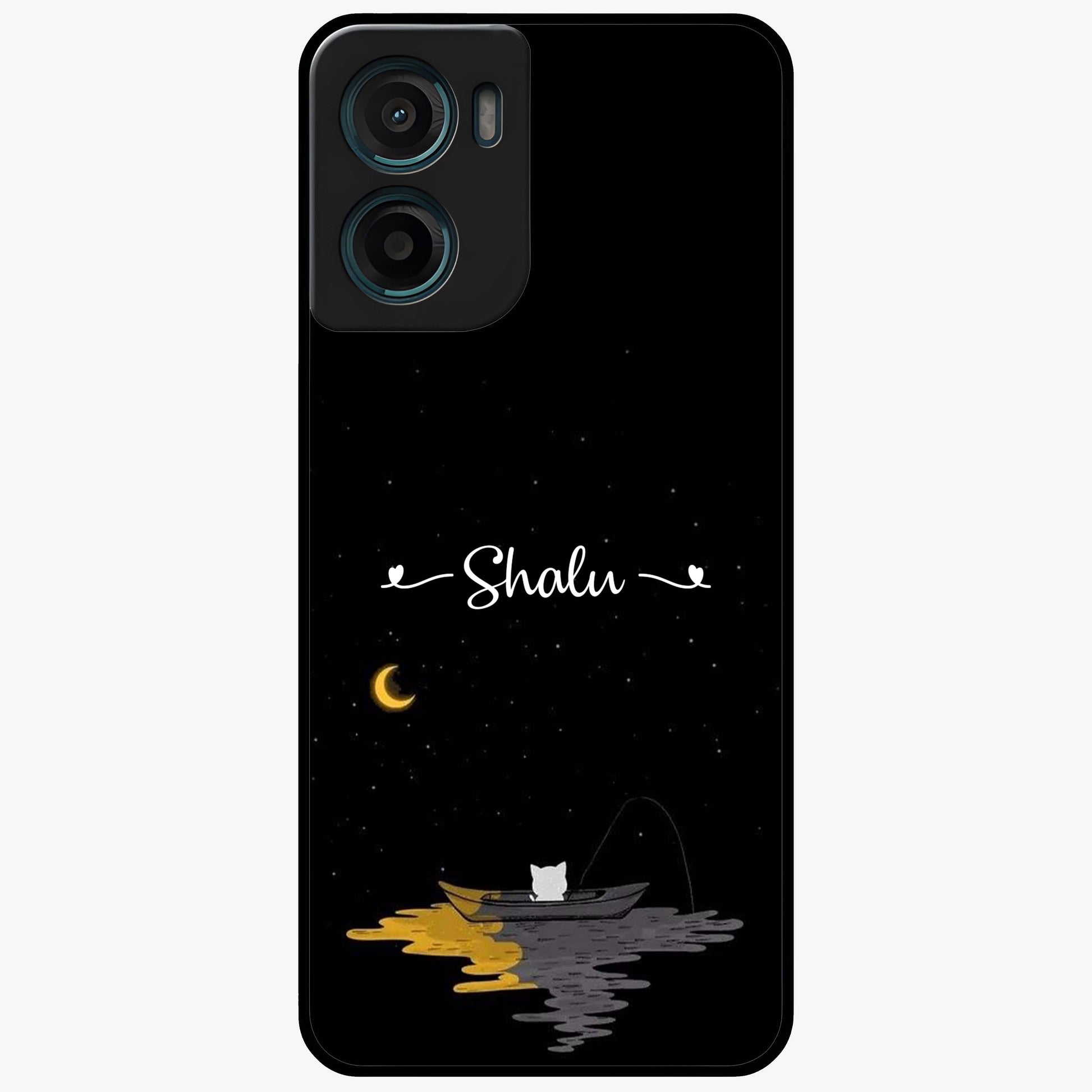 Silent Night Row Glass Case showing flat back view with calm night themed artwork and glossy glass finish.