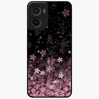 Small Starry Flowers Glass Case showing flat back view with delicate starry floral artwork and glossy glass finish.