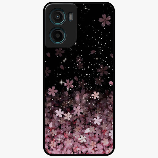 Small Starry Flowers Glass Case showing flat back view with delicate starry floral artwork and glossy glass finish.